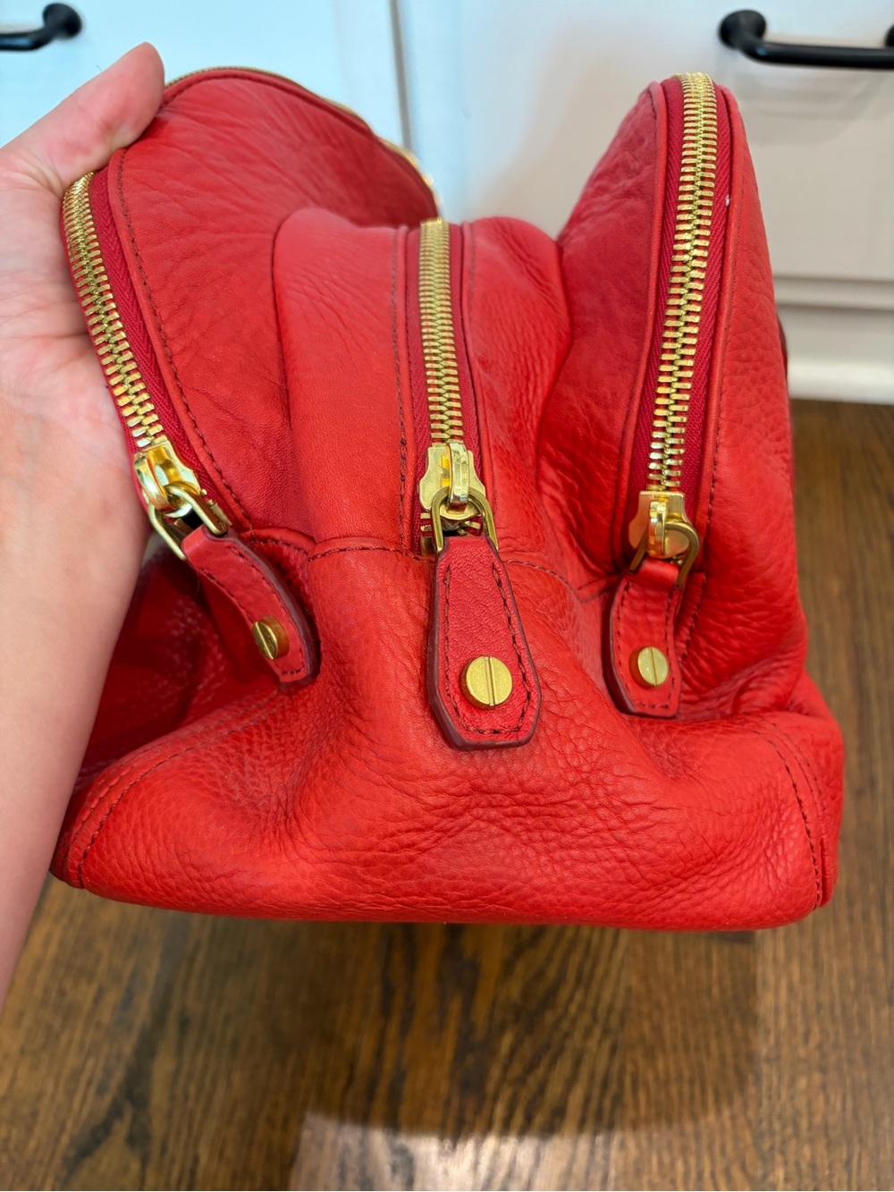 J. CREW Biennial Satchel Red Pebbled Leather Tri Compartment Shoulder Bag - Picture 5 of 14